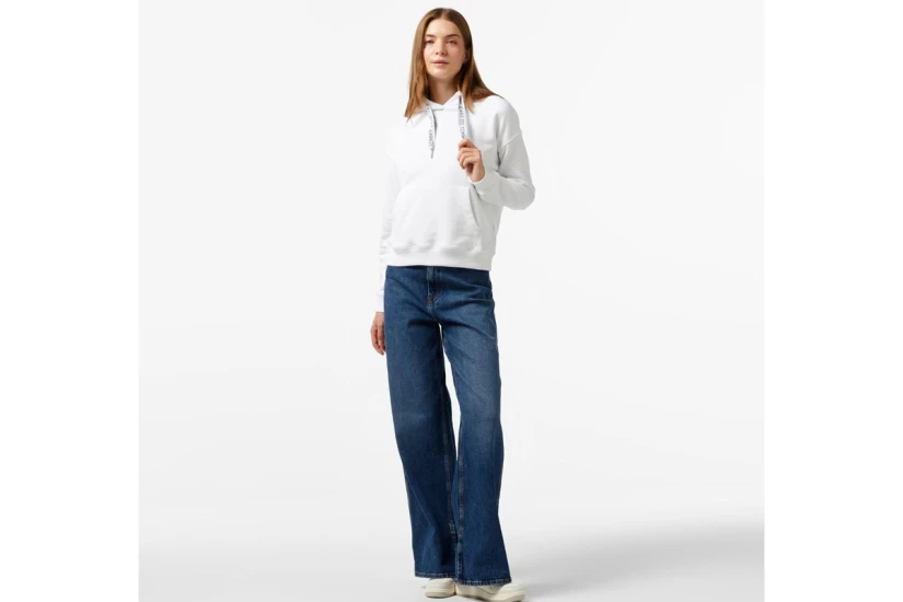 Tommy Jeans Drawcord Logo Boxy Γυναικείο Φούτερ Με Κουκούλα Λευκό