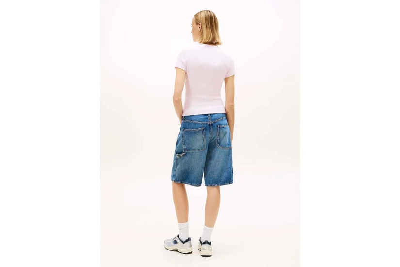 Tommy Jeans Badge Ribbed Slim Fit Γυναικείο Κοντομάνικο T-Shirt Ροζ