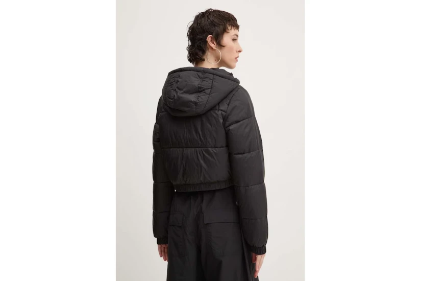 Tommy Jeans Crop Hooted Γυναικείο Μπουφάν Puffer με Κουκούλα Μαύρο