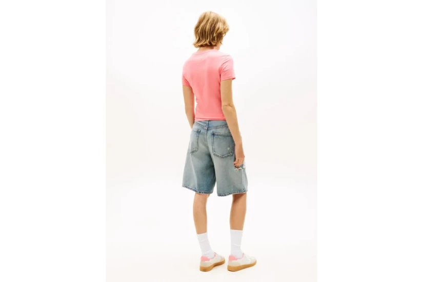 Tommy Jeans Slim Linear Γυναικείο Κοντομάνικο T-Shirt Ροζ