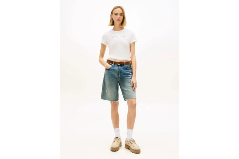 Tommy Jeans Slim Linear Γυναικείο Κοντομάνικο T-Shirt Εκρού