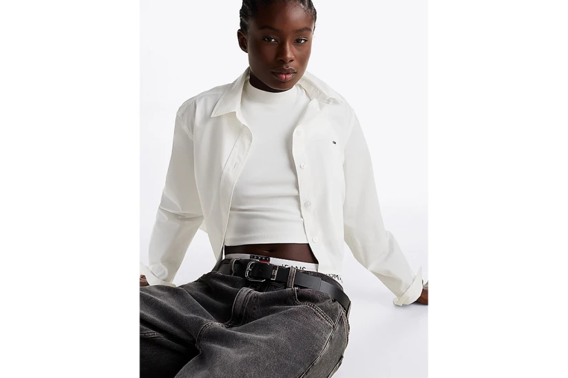 Tommy Jeans Γυναικείο Cropped Πουκάμισο Λευκό