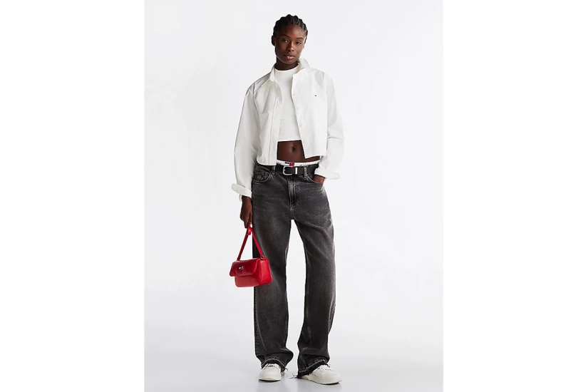 Tommy Jeans Γυναικείο Cropped Πουκάμισο Λευκό