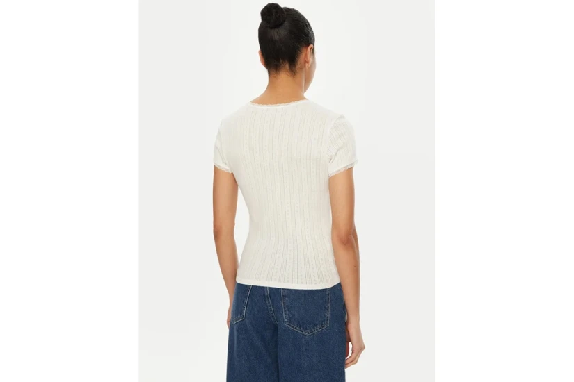 Tommy Jeans Γυναικείο Pointelle Κοντομάνικο T-Shirt Λευκό