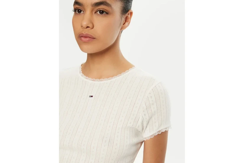 Tommy Jeans Γυναικείο Pointelle Κοντομάνικο T-Shirt Λευκό