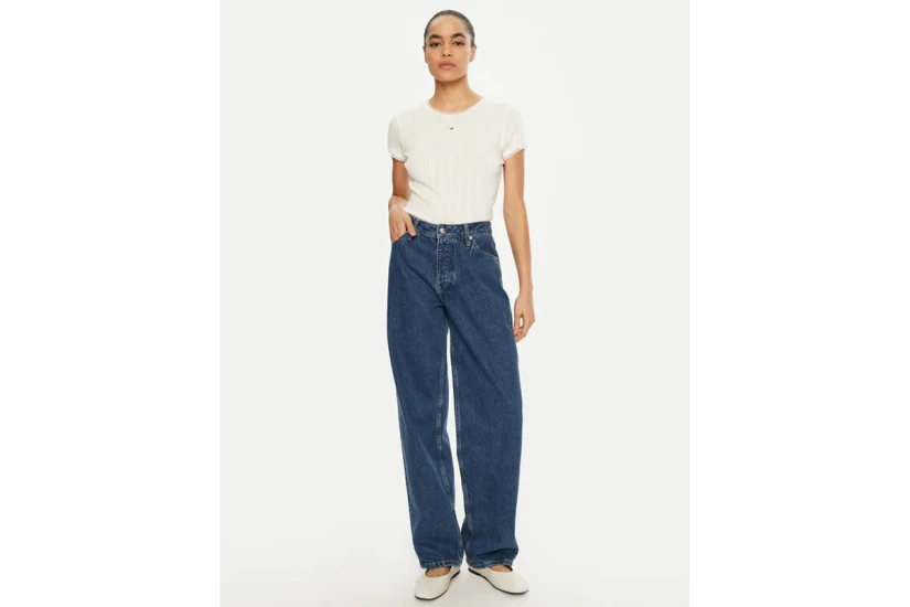 Tommy Jeans Γυναικείο Pointelle Κοντομάνικο T-Shirt Λευκό