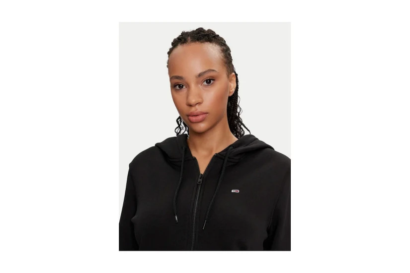 Tommy Jeans Brushed Fleece Γυναικεία Βαμβακερή Ζακέτα με Κουκούλα Μαύρη
