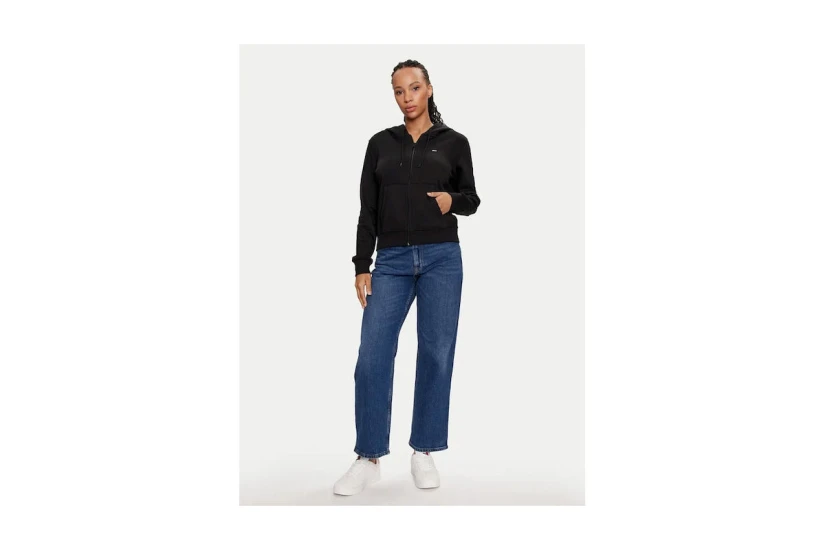 Tommy Jeans Brushed Fleece Γυναικεία Βαμβακερή Ζακέτα με Κουκούλα Μαύρη