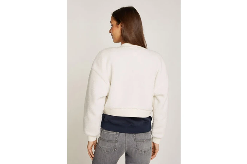 Tommy Jeans Teddy Zip Thru Γυναικείο Sherpa Μπουφάν Λευκό