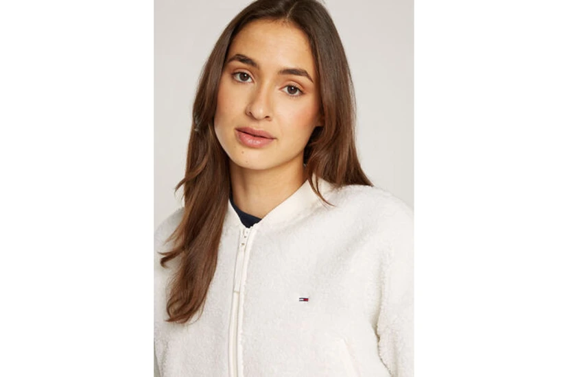 Tommy Jeans Teddy Zip Thru Γυναικείο Sherpa Μπουφάν Λευκό