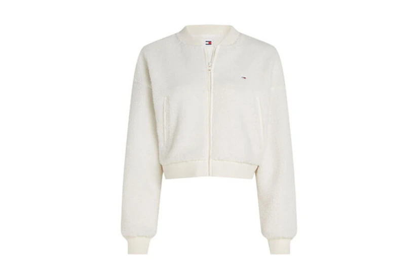 Tommy Jeans Teddy Zip Thru Γυναικείο Sherpa Μπουφάν Λευκό