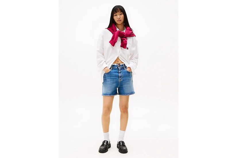 Tommy Jeans Mom Γυναικείο Τζιν Σορτς Μπλε