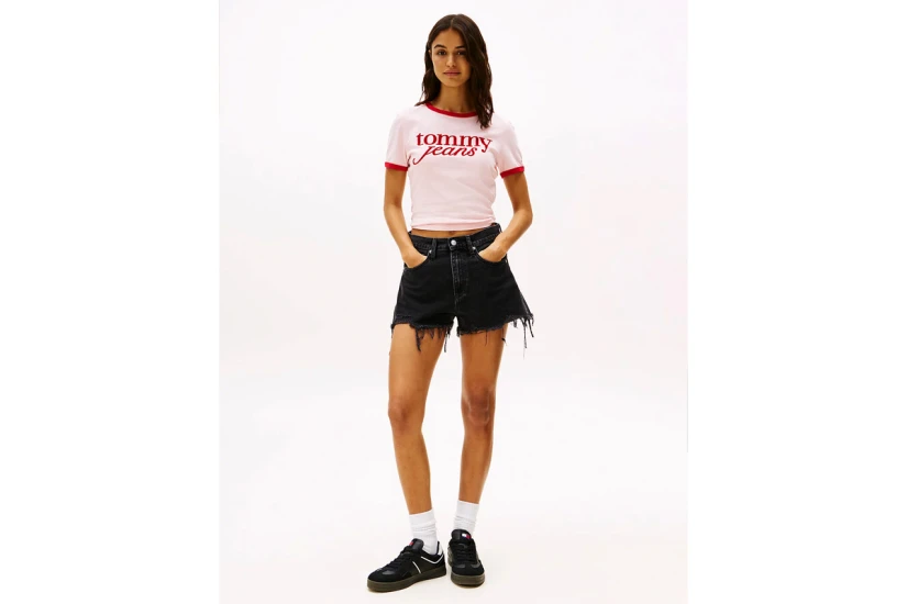 Tommy Jeans Distressed Γυναικείο Τζιν Σορτς Μαύρο