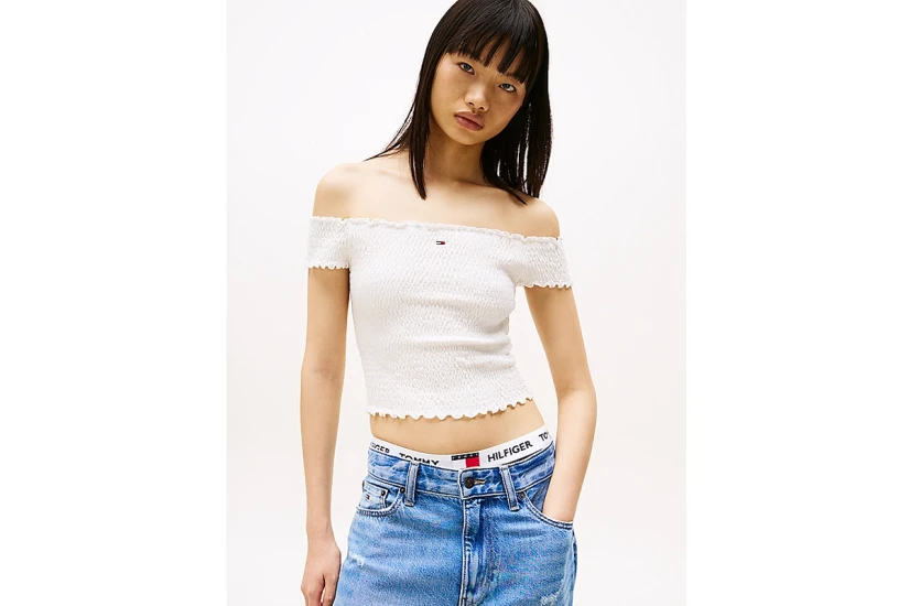 Tommy Jeans Γυναικείο Smock Crop Top Λευκό