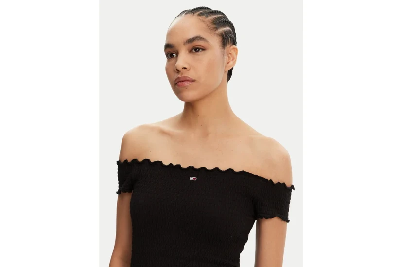 Tommy Jeans Smock Bodycon Γυναικείο Mini Φόρεμα Μαύρο
