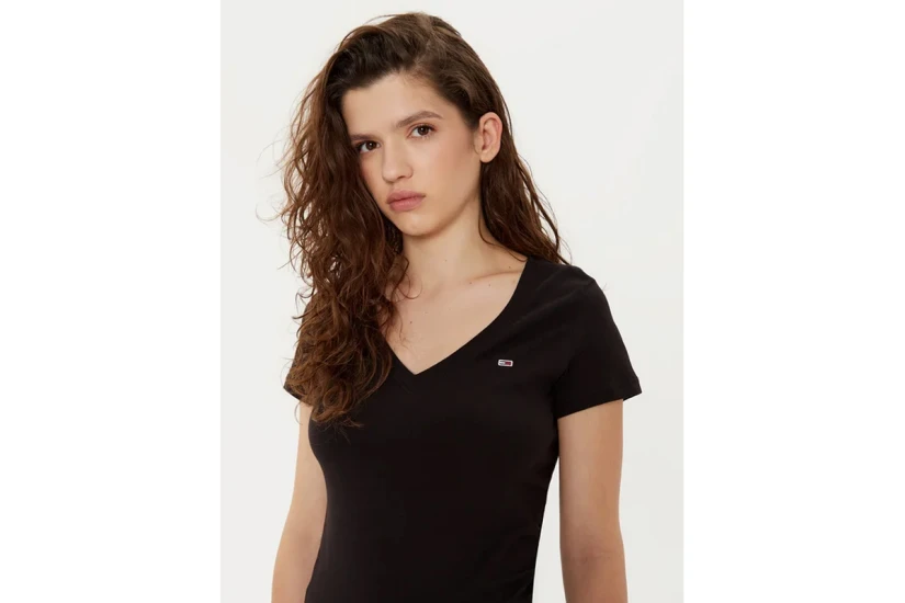 Tommy Jeans Slim V-Neck Γυναικείο Κοντομάνικο T-Shirt Μαύρο