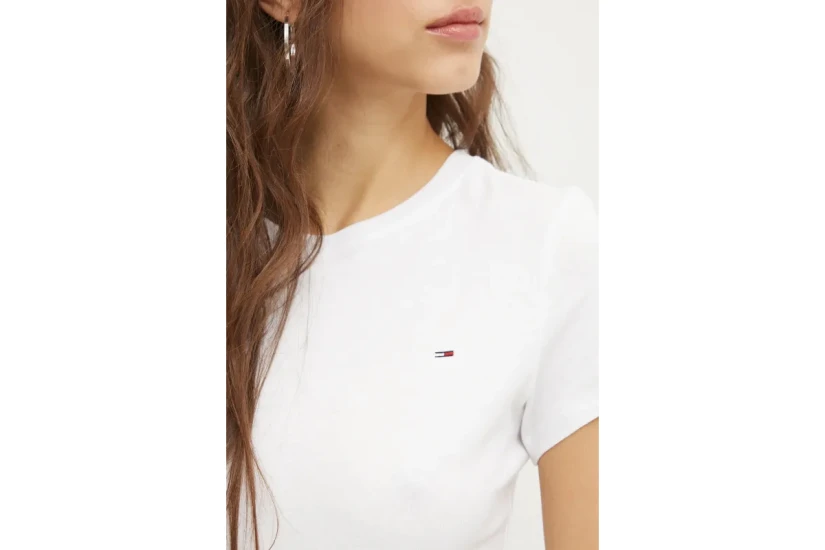 Tommy Jeans Slim C-Neck Γυναικείο Κοντομάνικο T-Shirt Εκρού