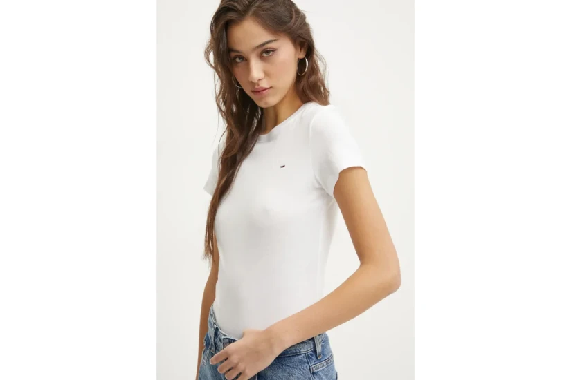 Tommy Jeans Slim C-Neck Γυναικείο Κοντομάνικο T-Shirt Εκρού