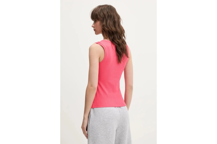 Tommy Jeans Ribbed Slim Scoop Neck Γυναικεία Αμάνικη Μπλούζα Ροζ