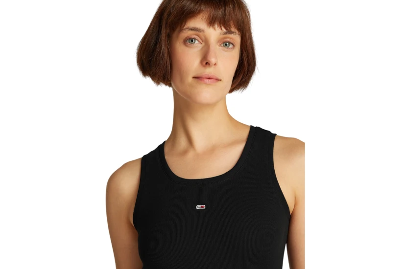 Tommy Jeans Essential Rib Bodycon Γυναικείο Mini Φόρεμα Μαύρο
