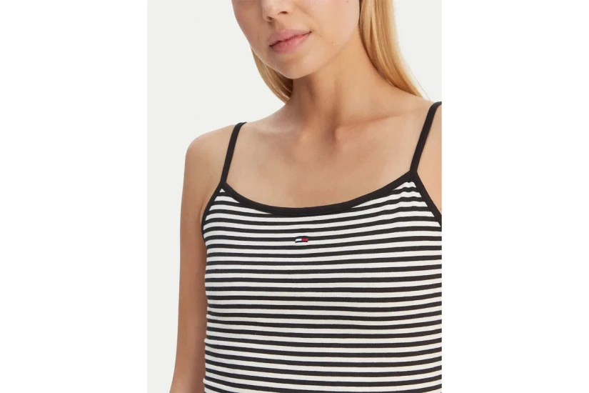 Tommy Jeans Essential Logo Strap Γυναικεία Αμάνικη Μπλούζα Μαύρη, Λευκή