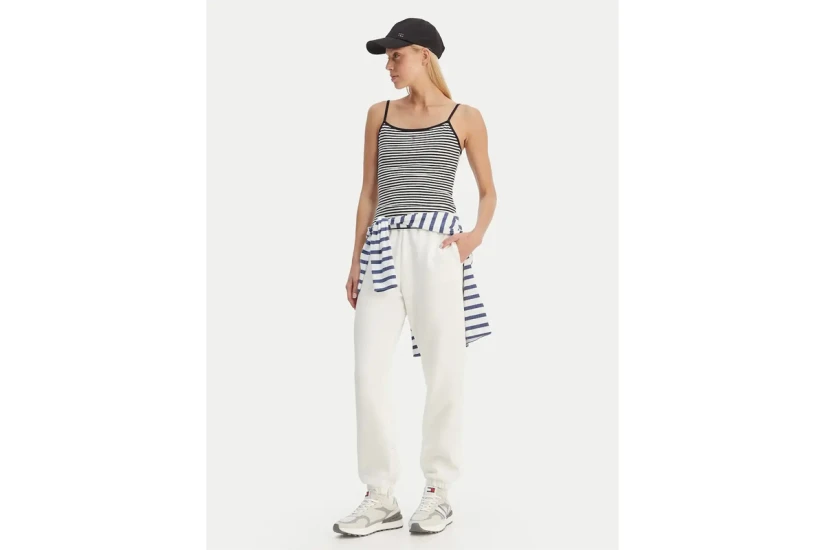 Tommy Jeans Essential Logo Strap Γυναικεία Αμάνικη Μπλούζα Μαύρη, Λευκή