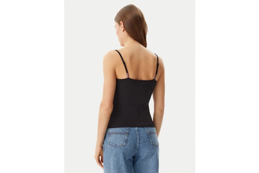 Tommy Jeans Essential Logo Strap Γυναικεία Αμάνικη Μπλούζα Μαύρη