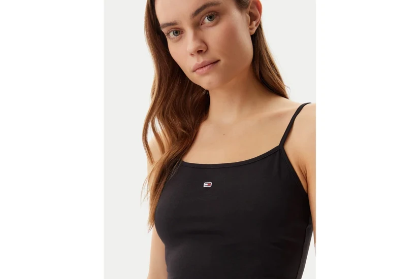 Tommy Jeans Essential Logo Strap Γυναικεία Αμάνικη Μπλούζα Μαύρη
