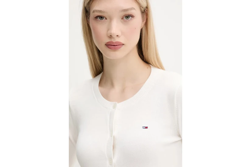 Tommy Jeans Essential Γυναικεία Βαμβακερή Ζακέτα Εκρού