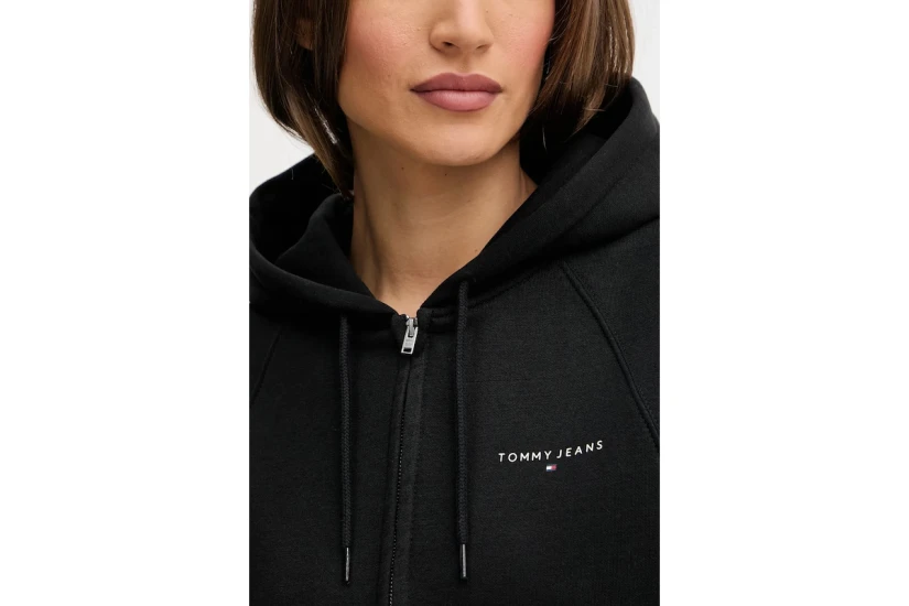 Tommy Jeans Linear Crop Γυναικεία Βαμβακερή Ζακέτα με Κουκούλα Μαύρη