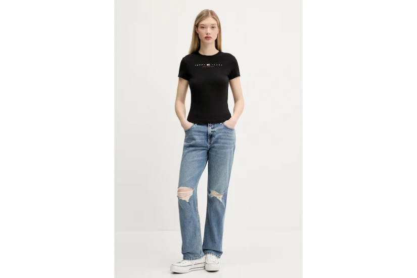 Tommy Jeans Linear Slim Fit Γυναικείο Κοντομάνικο T-Shirt Μαύρο