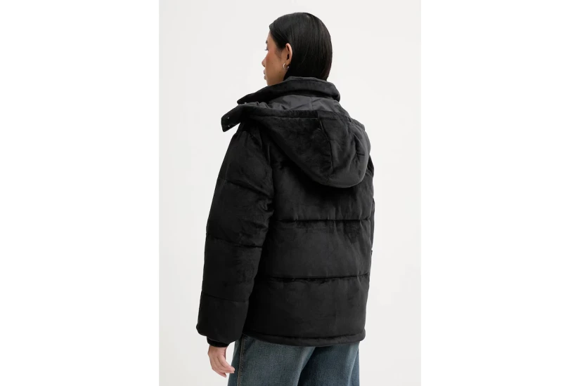 Tommy Jeans Quilted Velvet Γυναικείο Μπουφάν Puffer με Κουκούλα Μαύρο