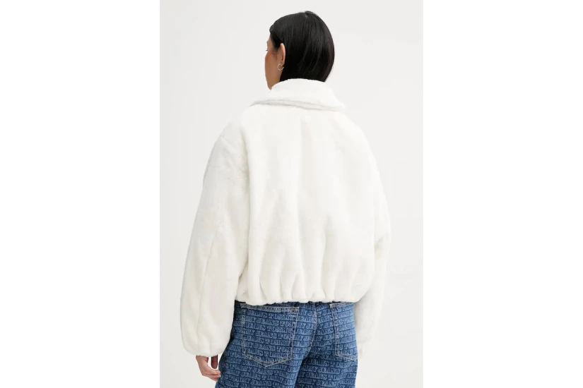 Tommy Jeans Badge Faux Fur Bomber Γυναικεία Συνθετική Γούνα Λευκή