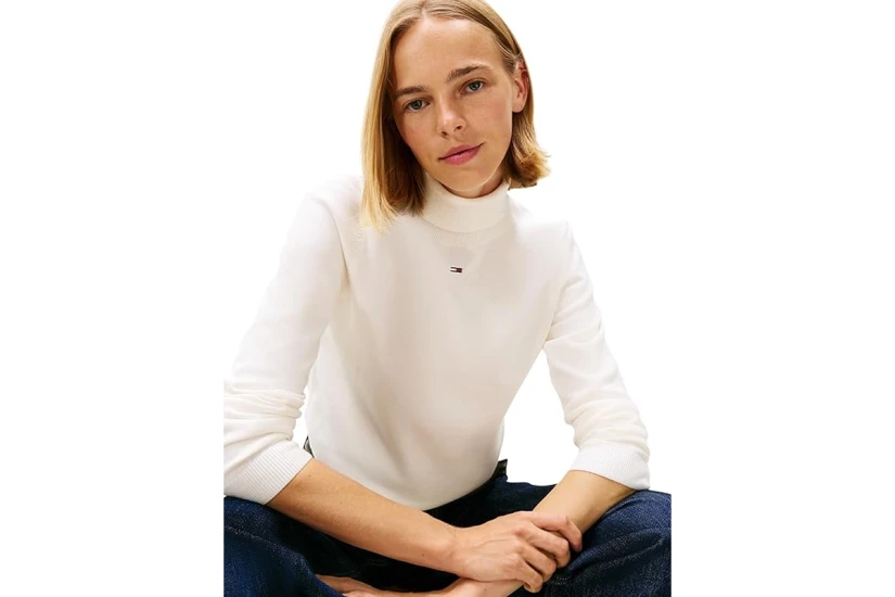 Tommy Jeans Slim Turtleneck Γυναικείο Πουλόβερ Εκρού