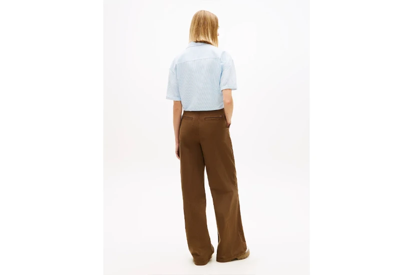 Tommy Jeans Linen Blend Tie Front Γυναικείο Κοντομάνικο Πουκάμισο Γαλάζιο, Λευκό
