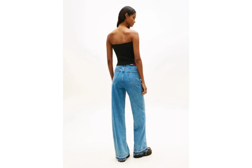 Tommy Jeans Slim Bandeau Rib Γυναικείο Αμάνικο Top Μαύρο