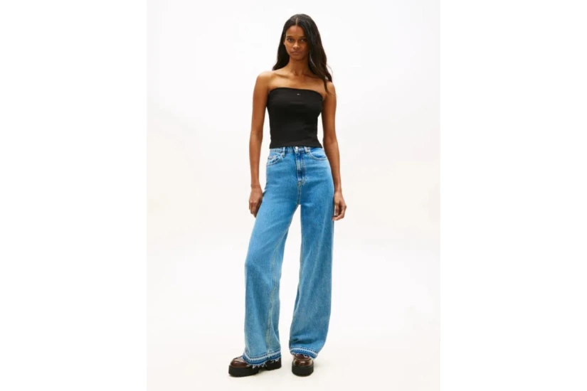 Tommy Jeans Slim Bandeau Rib Γυναικείο Αμάνικο Top Μαύρο