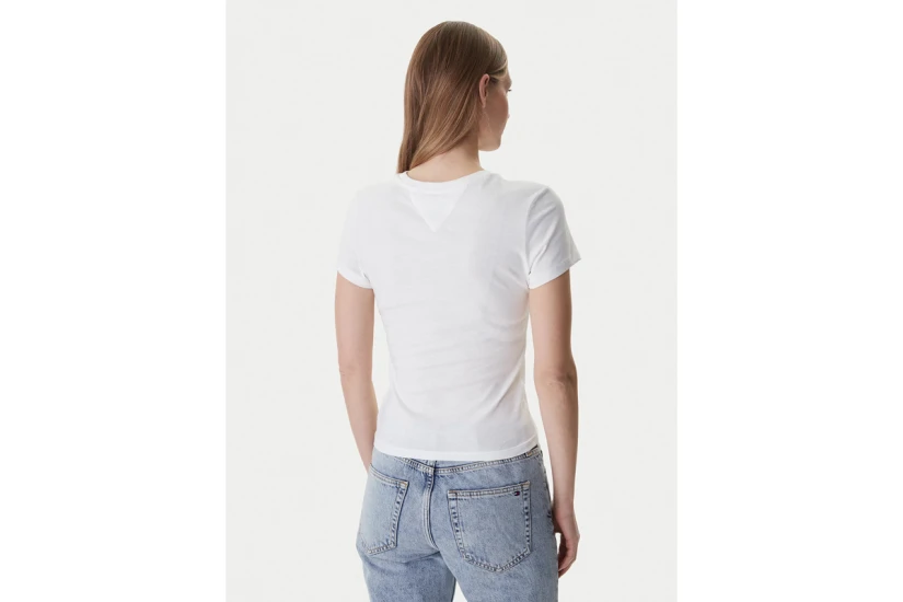 Tommy Jeans Slim Essential Logo 1 Γυναικείο Κοντομάνικο T-Shirt Εκρού