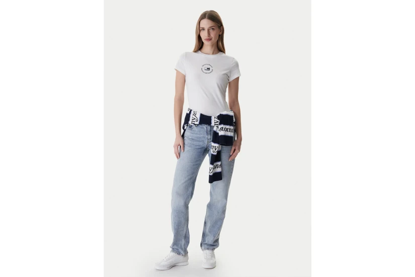 Tommy Jeans Slim Essential Logo 1 Γυναικείο Κοντομάνικο T-Shirt Εκρού