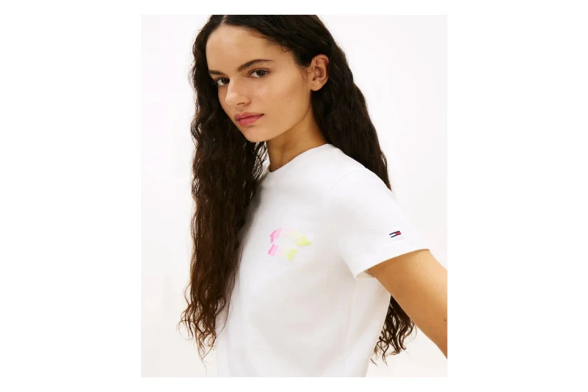 Tommy Jeans Regular Fit Bubble Γυναικείο Κοντομάνικο T-Shirt Εκρού, Ροζ, Φυτρί