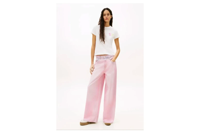 Tommy Jeans Regular Fit Bubble Γυναικείο Κοντομάνικο T-Shirt Εκρού, Ροζ, Φυτρί