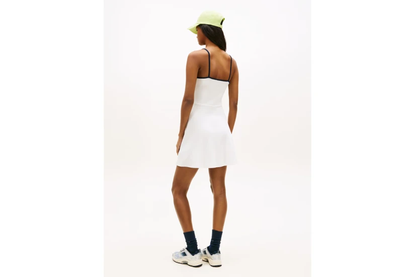 Tommy Jeans Badge Strap Mini Skater Γυναικείο Φόρεμα Mini Εκρού