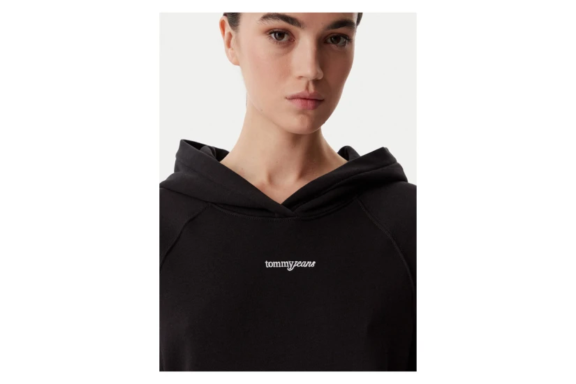 Tommy Jeans Script Raglan Γυναικείο Φούτερ με Κουκούλα Μαύρο