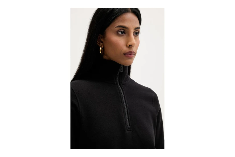 Tommy Jeans Slim S Flag 1-4 Zip Mockneck Γυναικεία Μακρυμάνικη Μπλούζα με Φερμουάρ Μαύρη