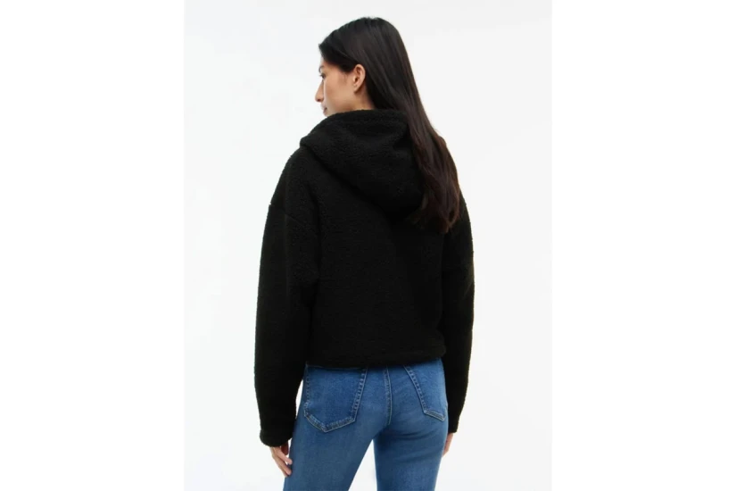 Tommy Jeans Teddy Fleece Hoody Γυναικεία Ζακέτα Sherpa με Κουκούλα Μαύρη