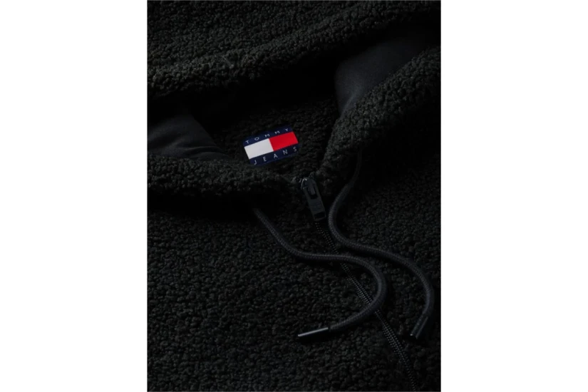 Tommy Jeans Teddy Fleece Hoody Γυναικεία Ζακέτα Sherpa με Κουκούλα Μαύρη