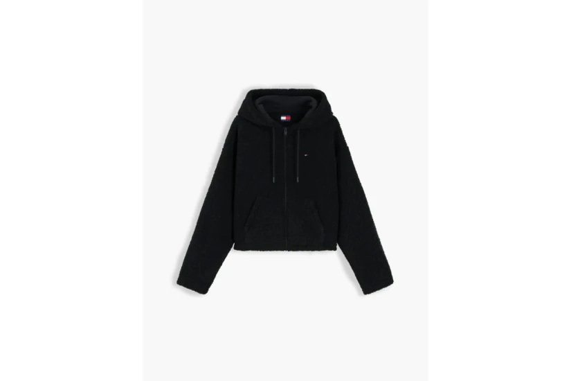 Tommy Jeans Teddy Fleece Hoody Γυναικεία Ζακέτα Sherpa με Κουκούλα Μαύρη