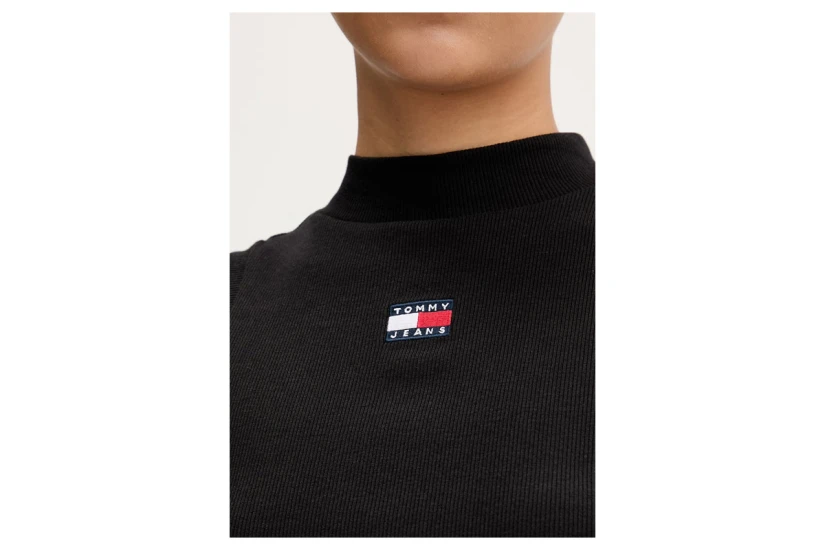Tommy Jeans Slim Fit Badge Rib Γυναικεία Αμάνικη Μπλούζα Μαύρη