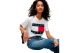 Tommy Jeans Boxy Flag Γυναικείο Κοντομάνικο T-Shirt Εκρού, Κόκκινο, Μπλε Σκούρο