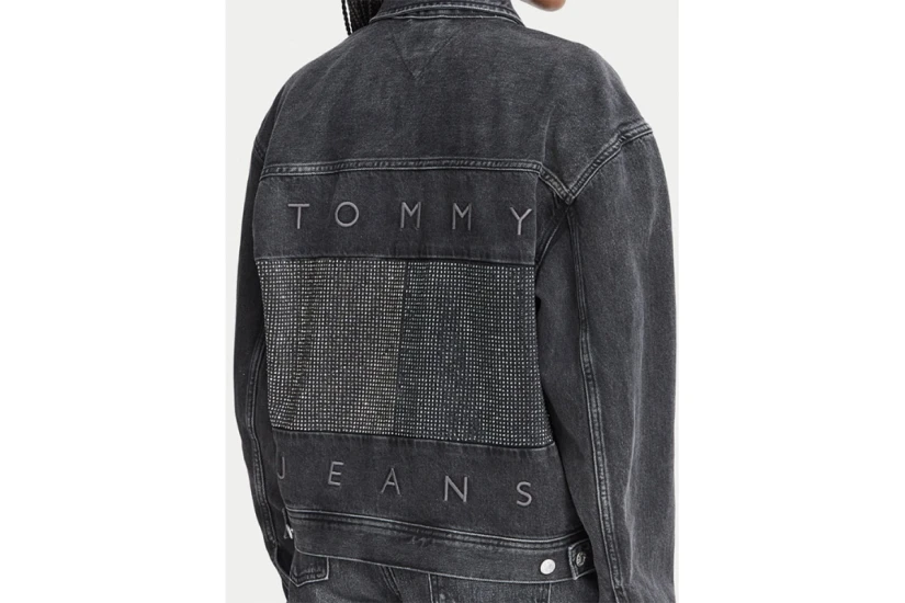 Tommy Jeans Back Rhinestone Logo Γυναικείο Μπουφάν Τζιν Μαύρο